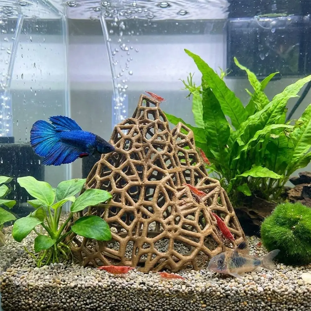 3D Printed Fish Shrimp Hideout Shelter Hollow Out Natural Look Aquarium Cave Shelter Grid Multi-level Plastic Fish Hidden House - view 2