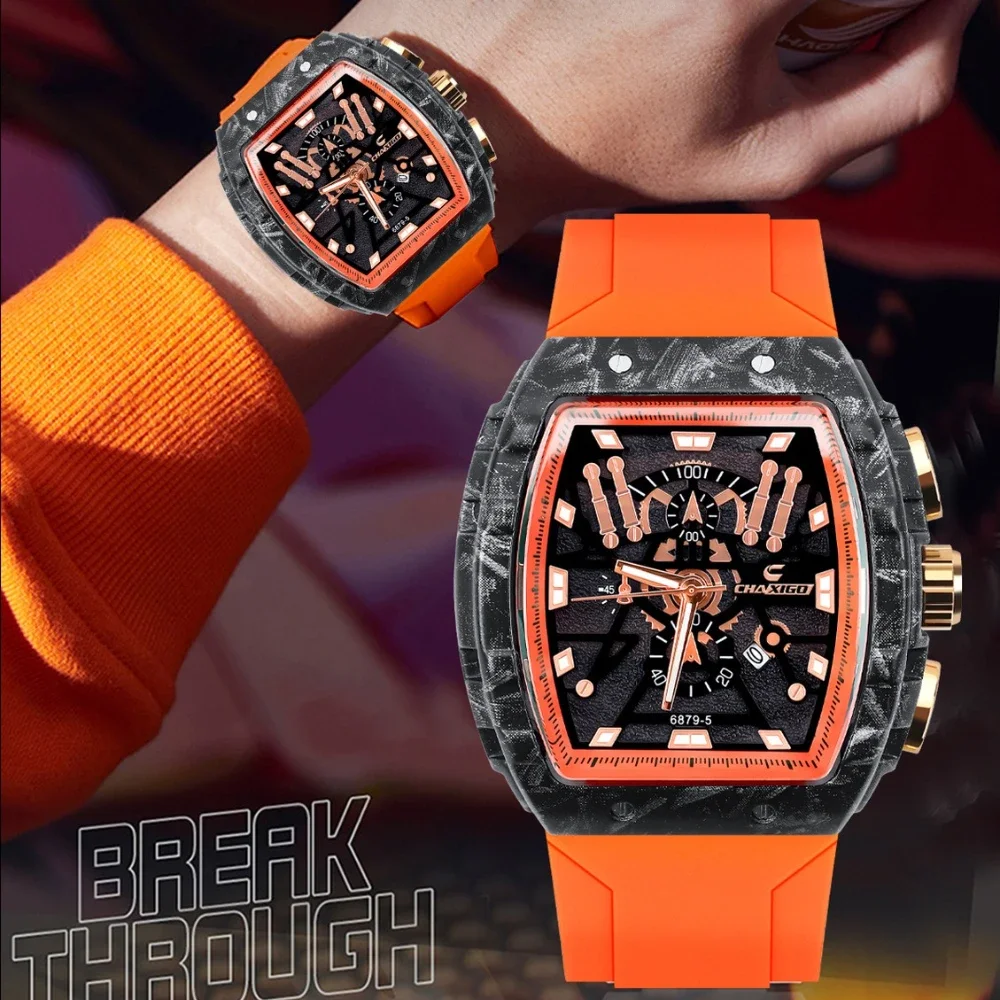 

CHAXIGO Fashion Luxury Quartz 6879 Hollow Out Men's Watch Luminous Waterproof Calendar Sports Watches for Men Relogios Masculino
