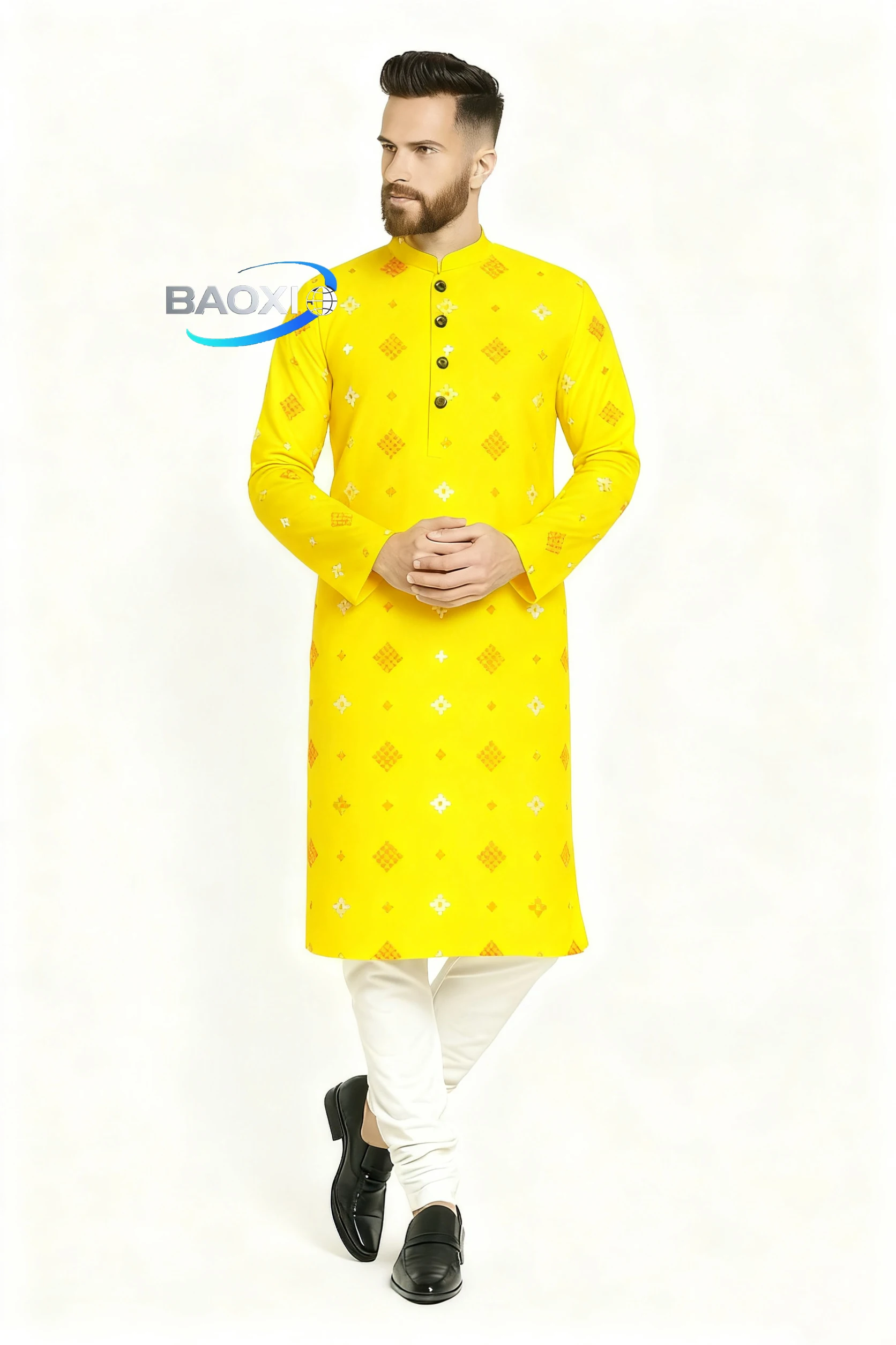 Traje regular de corte informal a la moda kurtaasuha con estampado estampado para hombre, adecuado para todas las ocasiones, ropa étnica