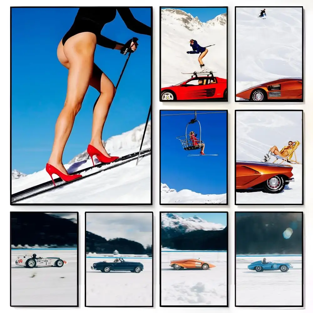 Winter-Skifotografie, Saint Moritz, Skikunst-Poster, amerikanisches Film-Wandbild, Wanddekoration für Zuhause, Kinderzimmer, Druck