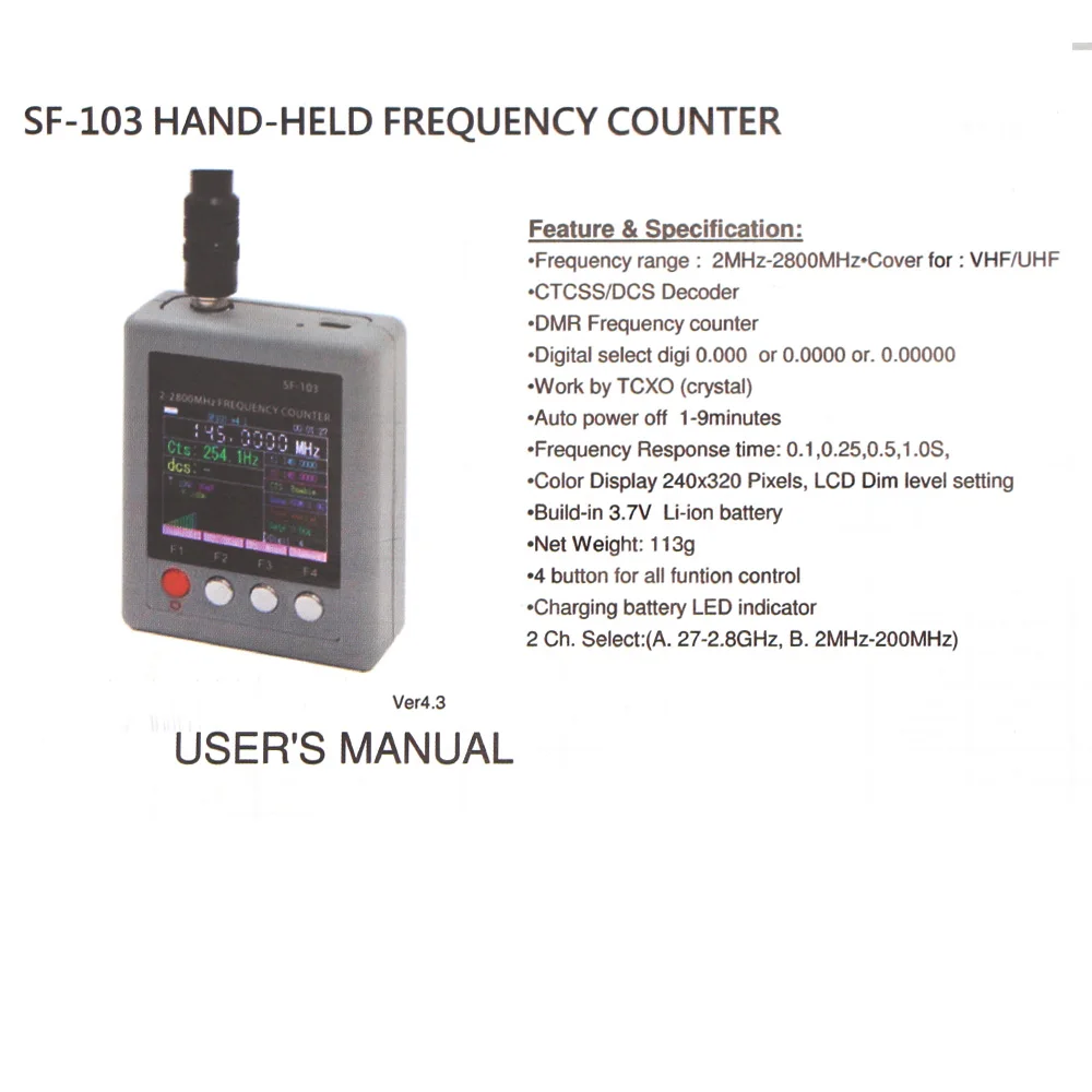

Portable Frequency Counter Walkie Talkie Frequency Meter 2Gen 2MHz-2.8GHz SF103 Analog Digit Two Way Radio DMR