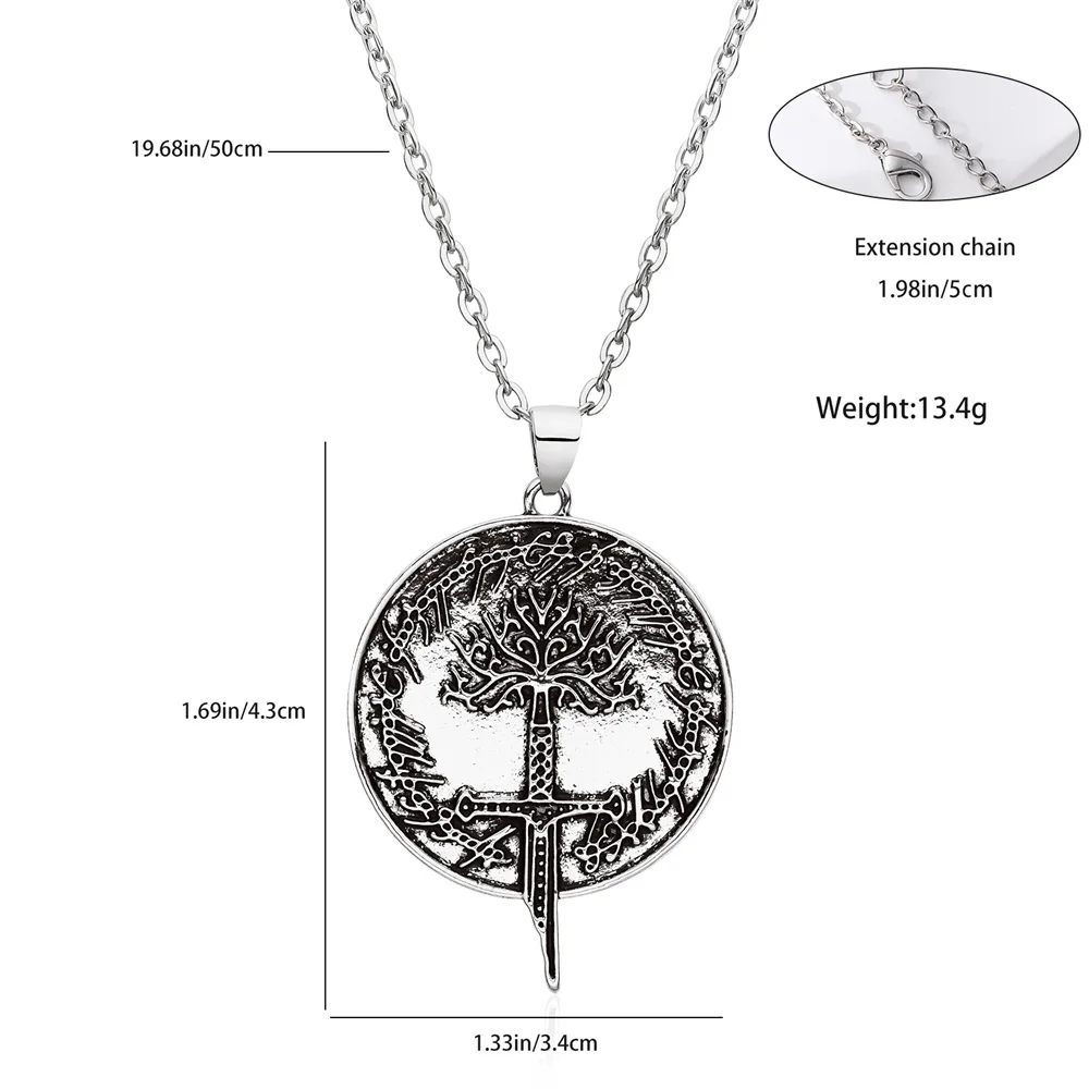 New Tree of the Gondor the Lord Narsil Necklace the Rings Power Flame of the West Silver Plated Broken Sword Pendant