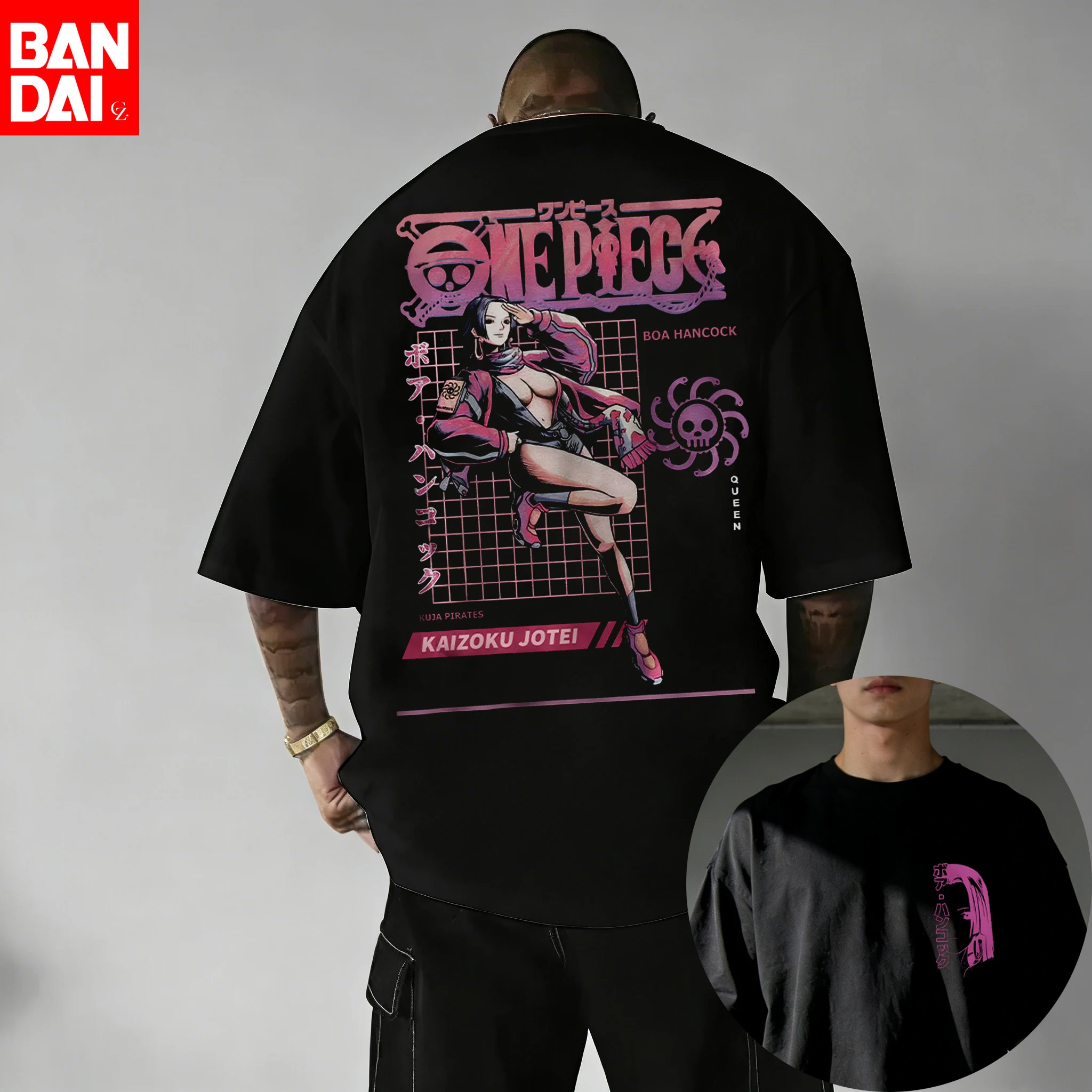 

Мужская хлопковая футболка One Piece 2026, летняя, уличная, оверсайз, с коротким рукавом, повседневная, Boa Hancock, Королева пиратов Кузя