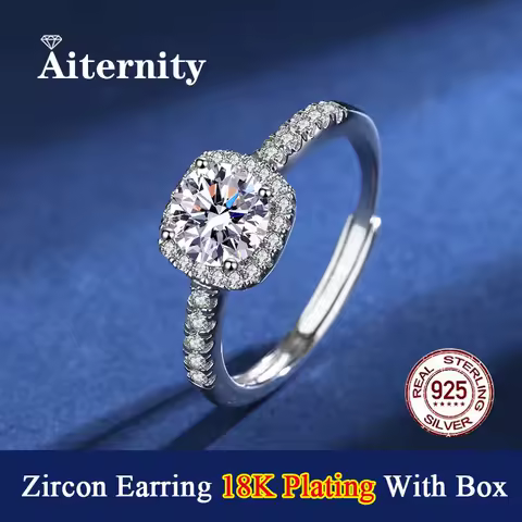 Square 18K Plating S925 Sterling Silver D Color Adjustable Size Zircon Ring for Women As Shinning As Diamond Wedding Jewelry