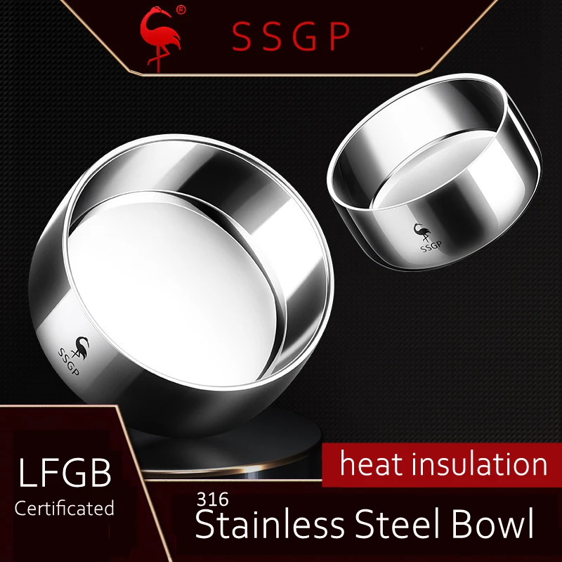 Certificate 316L Stainless Steel Bowl Heat Insulating Warm Keeping 380ml 526ml Food Container Safe Baby Children Dinnerware