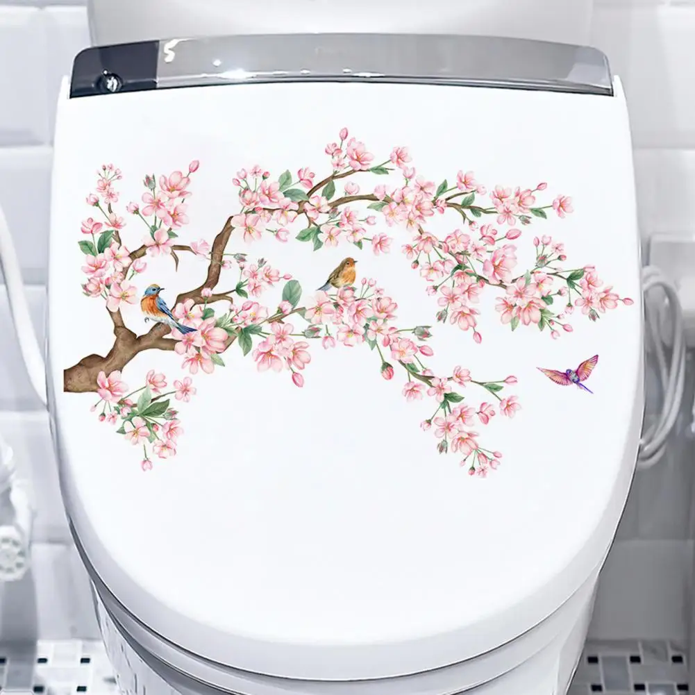 Flower Branch Toilet Sticker Waterproof Pvc Toilet Sticker Floral Bird Branch Wall Art for Room Bathroom Decoration Floral