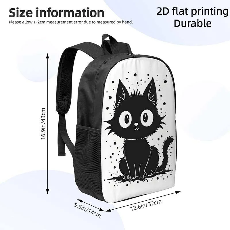 

1 cute black cat printed backpack - lightweight large-capacity schoolbag, adjustable shoulder straps, travel backpack