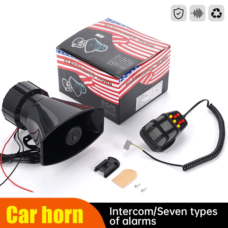 Car Horn 7 Sounds 12V Car Siren Air Horn Tone Car Siren Horn Microphone PA Speaker System Emergency Amplifier Siren