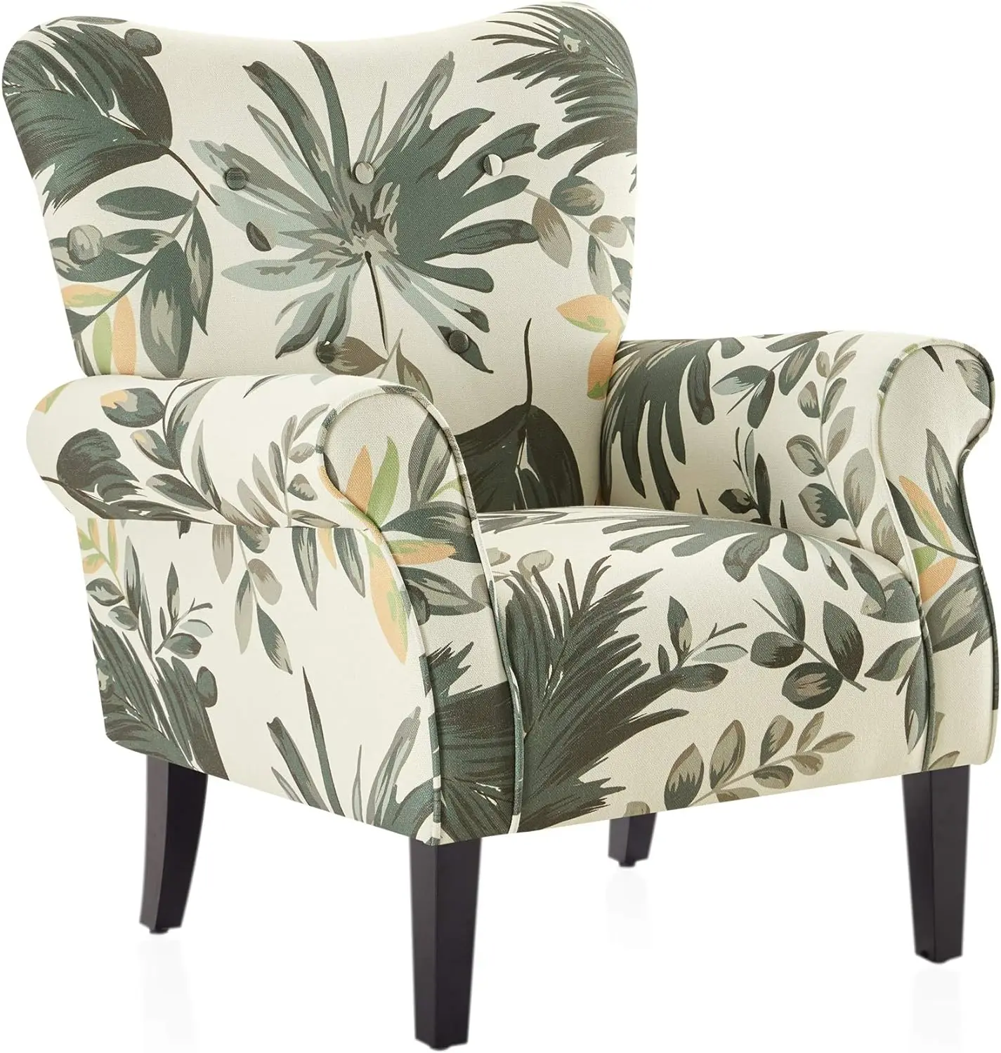 BELLEZE Modern Accent Chair for Living Room, High Back Floral Armchair with Wooden Legs, Upholstered Wingback Side Chair Padded