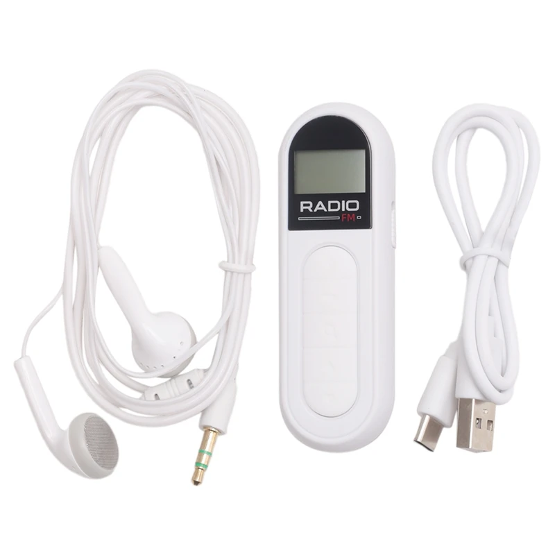 ●Mini Pocket FM Radio 300MAh Rechargeable Portable 76-108MHZ Radio with Backlight LCD Display Wired 3.5mm Headphones