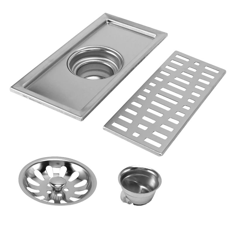 Large-Traffic Stainless Steel Bathroom Shower Square Floor Waste Grate Sanitary 20Cm X10cm Floor Drain