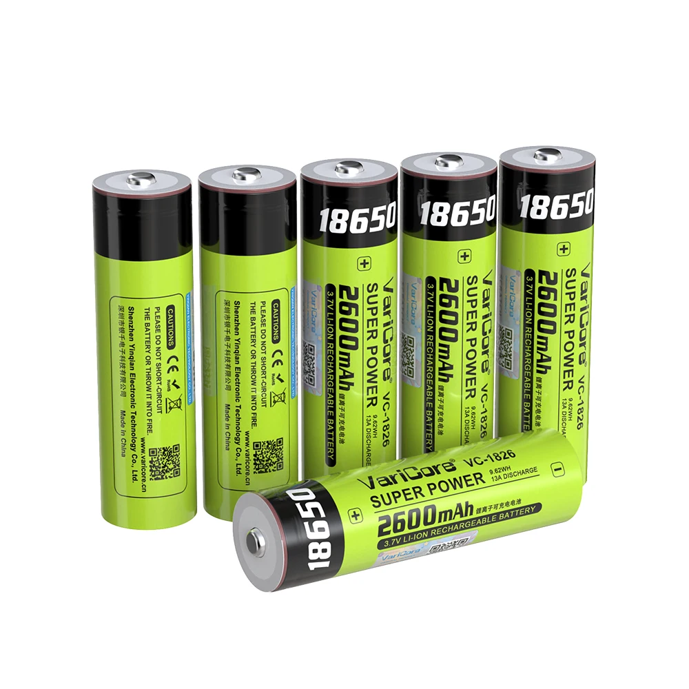 VariCore VC-1826 18650 Lithiumbatterie (Spitze)/wiederaufladbar/langlebig/Power-Batterie/3,7 V Spannung/große Kapazität 2600 mAh