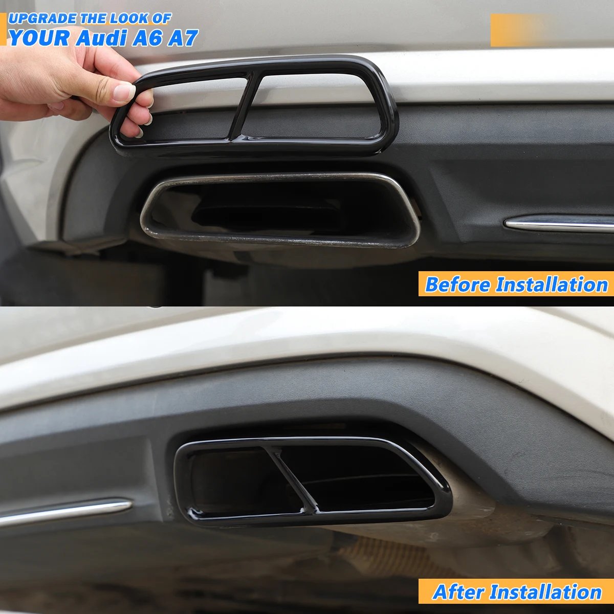 For Audi A6L 2016-2018 Stainless Steel Black Car Tail Throat Exhaust Pipe Decorative Cover Sticker Car Protection Accessories