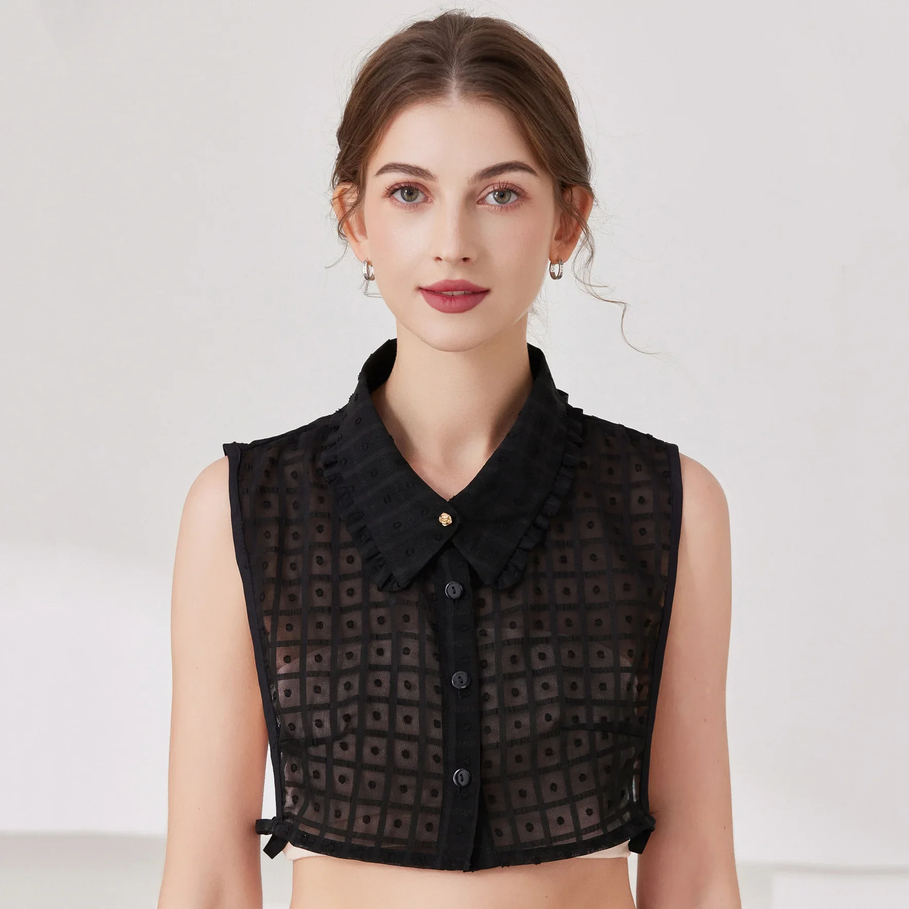 여성용 셔츠용 한국식 라펠 버튼 가짜 칼라 탈부착 가능한 칼라 화이트 가짜 칼라 여성용 스웨터 장식