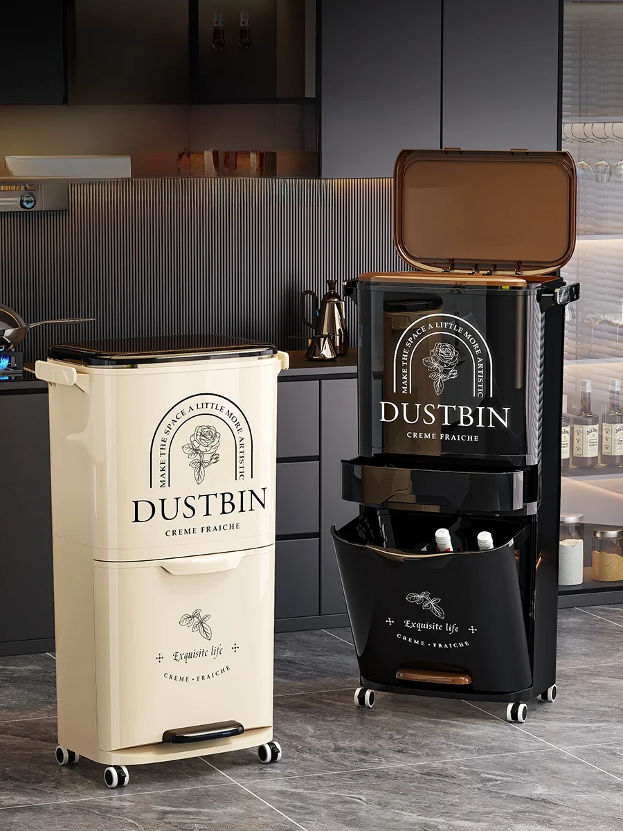 

Kitchen Waste Bin High Model Foot Pedal No Bending Cover Large Capaci Mobile Home Use Tra Can Modern Sle Rectangular ape