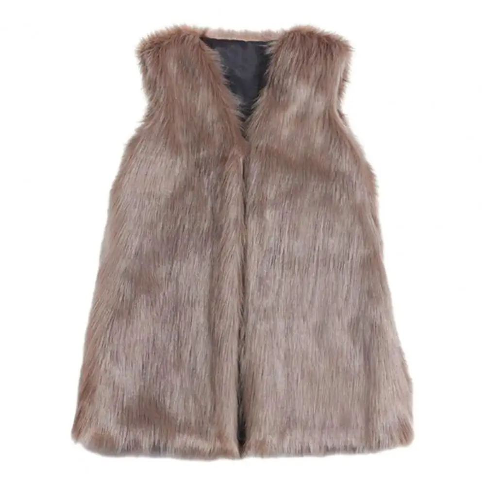 Female Faux Fur Vest Versatile Women Winter Waistcoat Stylish Women\'s Winter V-neck Sleeveless Vest Jacket Warm for Streetwear