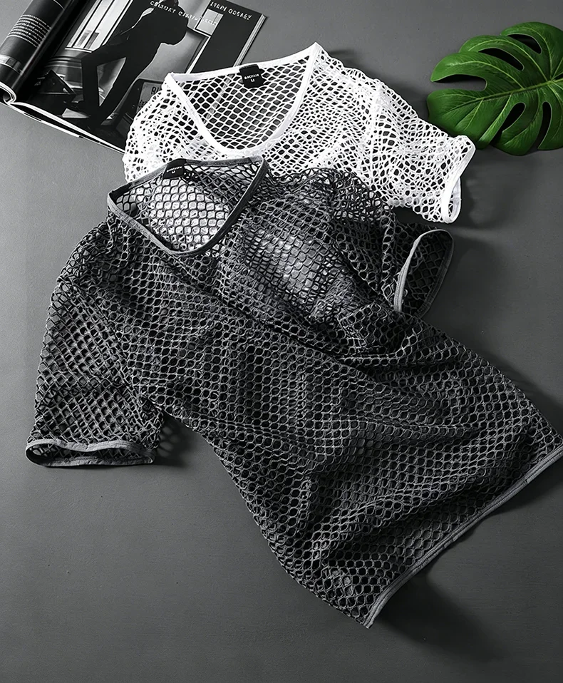 Herren Mesh-Transparent-T-Shirt, kühlend, atmungsaktiv, Netzstoff, kurzärmelig – Detail 19