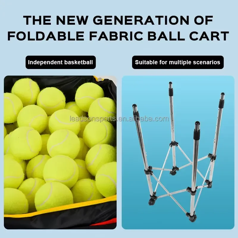 Foldable Tennis Ball Storage Basket Large Capacity Rolling Cart Portable Sports Equipment Organizer Wheeled Bin for Court