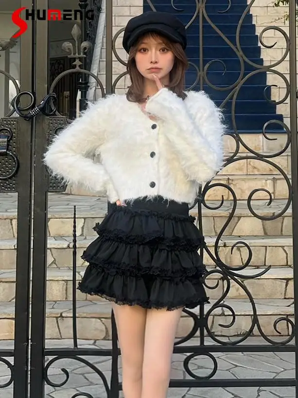

Japanese Sweet Elegant Commuter Versatile V-neck Long Sleeve Single-breasted Short Knitted Wool Cardigans Tops Women Spring 2025