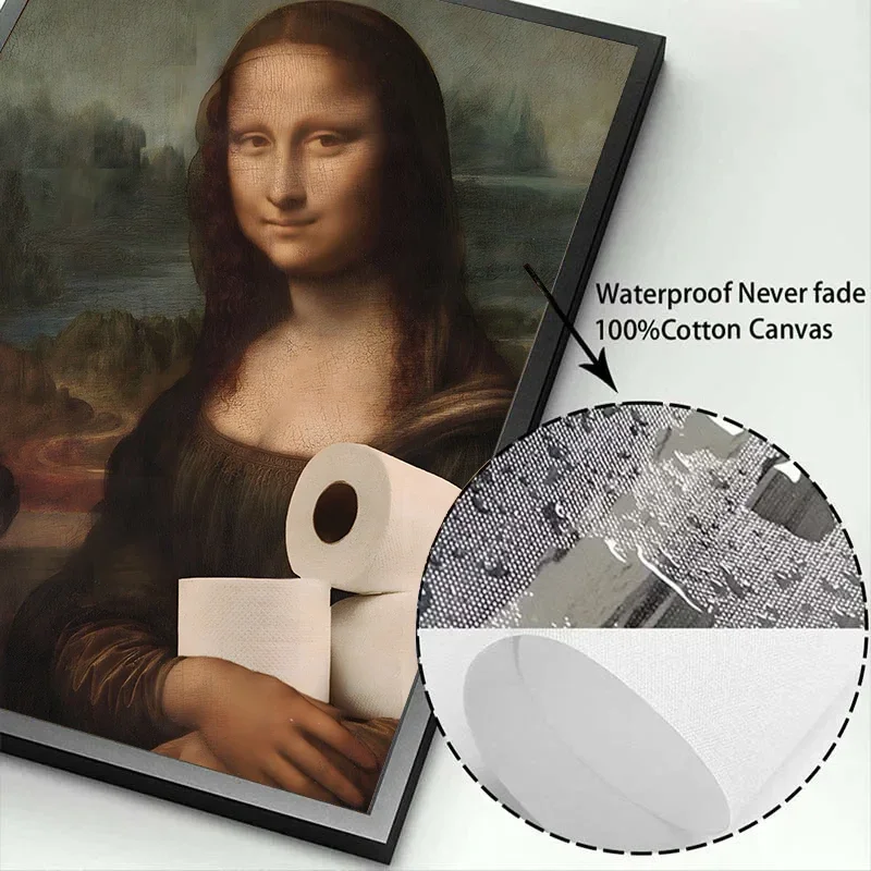 Funny Mona Lisa Wearing Pearls Girl Bathroom Toilet Decoration Painting Roll Paper Canvas Prints Posters Home Wall Decor Picture