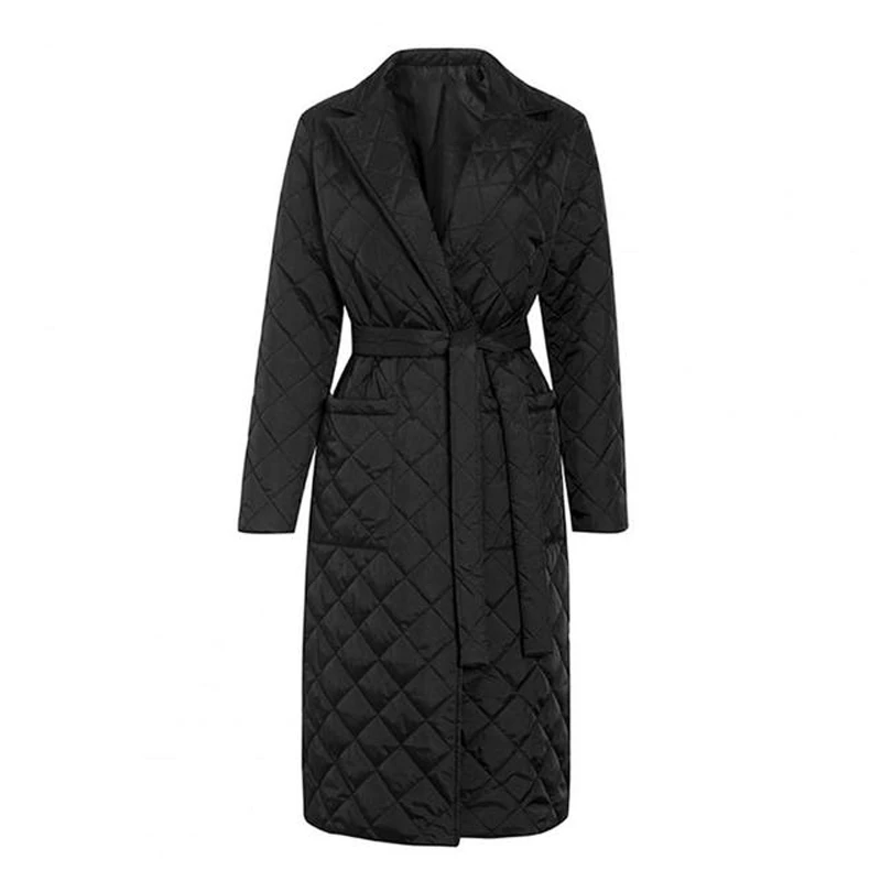 

2022Winter Quilted Coats Women Long Parkas Vintage Plaid Loose Belt Jacket Overcoat Female Mid-Length Outwear пальто женское