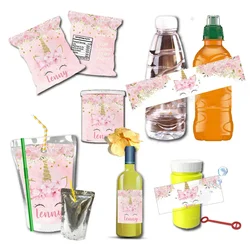 Unicorn Face Floral Juice Pouch Custom Sticker Water Bottle Labels Candy Chips Bag Gift Box Tag Birthday Wedding Festival Party