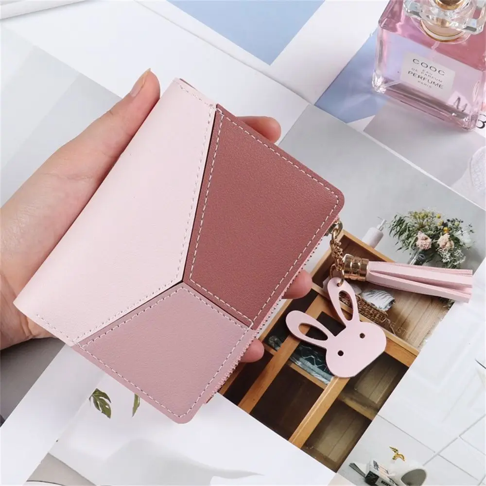 Foldable Portable Patchwork Panelled Wallets Lady Coin Purses Women's Wallet Zipper Purse PU Leather Purses Short Wallet