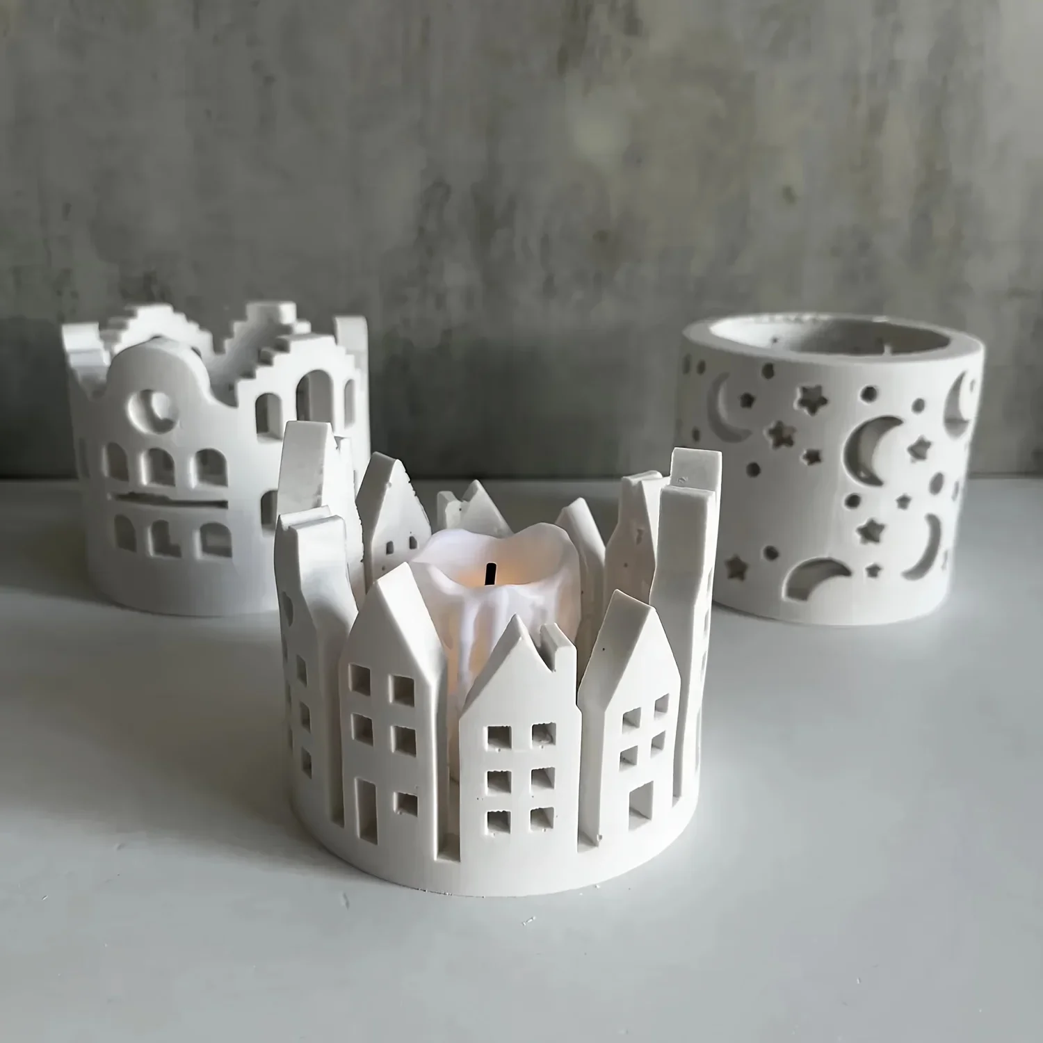 DIY Hollow House Candle Holder Silicone Mold DIY Candle Holder Ornaments resin molds Building House Tea Lamp Candle Holder Mould