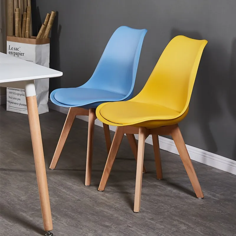 

JOYLOVE Nordic Chair Office Home Backrest Color Plastic Solid Wood Dining Chair Milk Tea Shop Chair Dining Table Combination