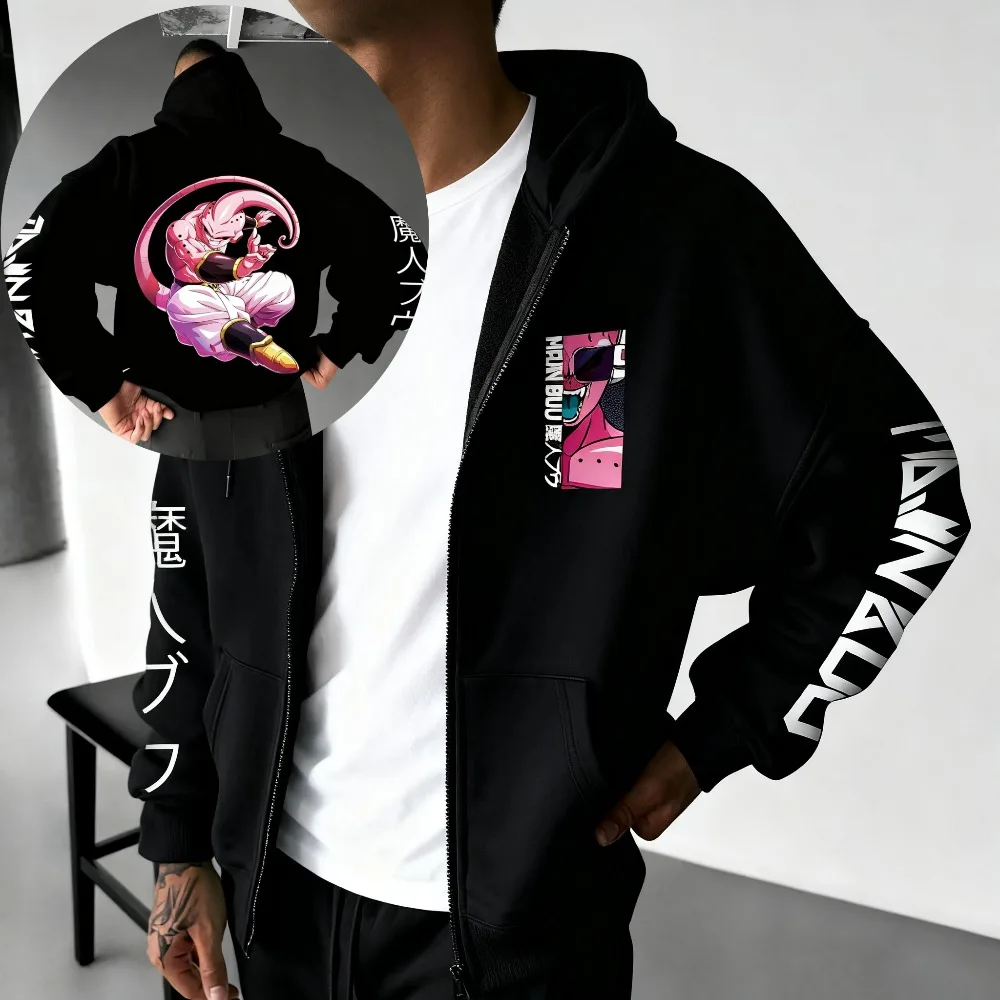 

Dragon Ball Men's Zipper Coat Hoodie Sweater Long-sleeved Jacket Majin Buu Japanese Anime Spring and Autumn Oversized Warm Top