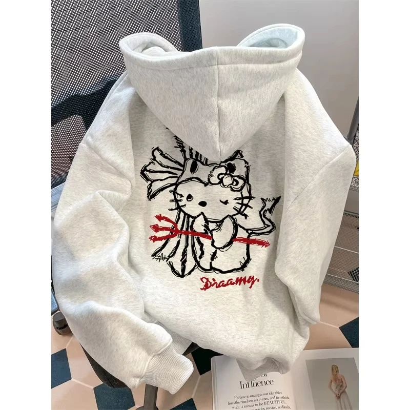 

Women's Hoodies Autumn Winter Clothing Cute Anime Hello Kitty Design Graphics Hooded Loose Sweatshirt Y2K Oversized Cotton Tops
