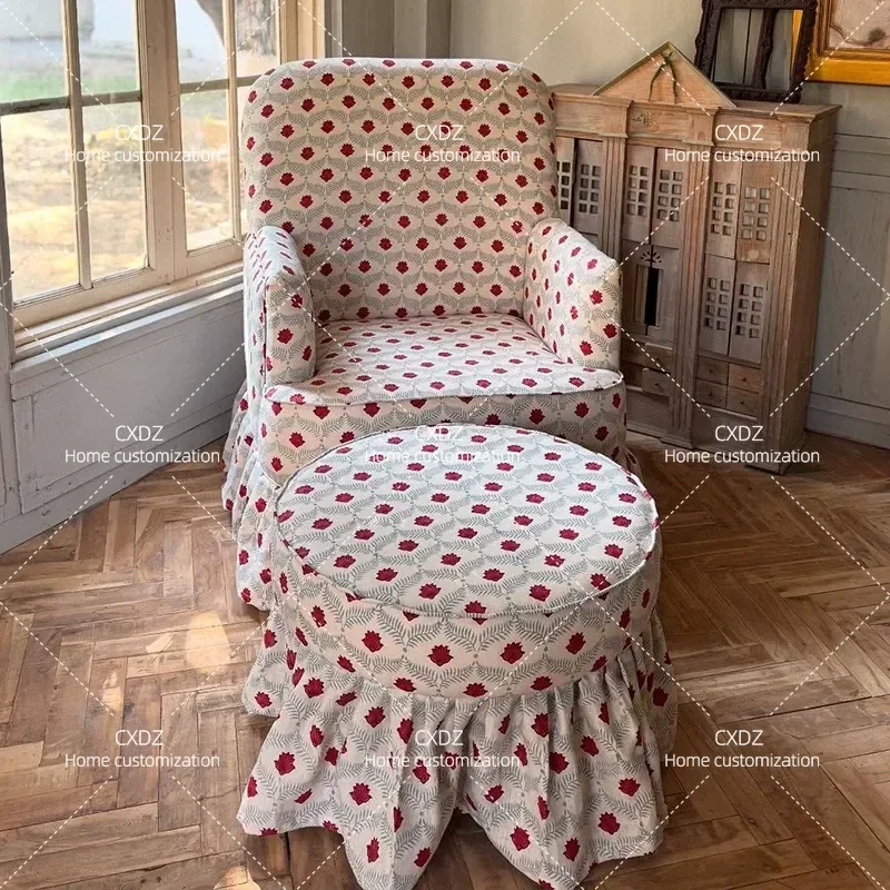 Pastoral Floral Print Fabric Single Chair Leisure Sofa Armchair For Small Apartment Living Room Bedroom