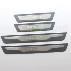 4PCS ABS Stainless Steel Door Sill Scuff Plate Auto Pedals Protector Cover For Ford Ranger 2019-2023 T6 T7