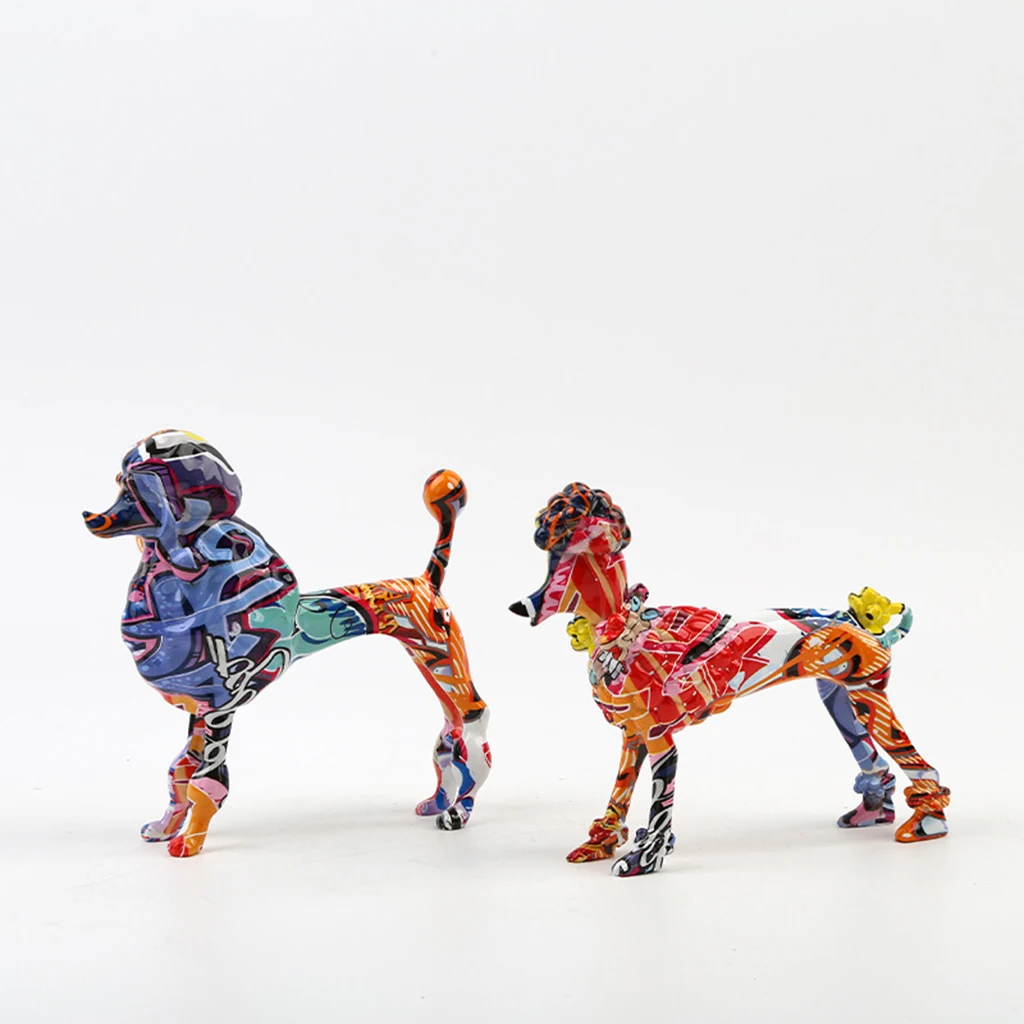 Graffiti Poodle Statue Dog Sculpture Figurine Colorful Pet Ornament Animal Art Figurines Interior Home Room  Desktop Decor