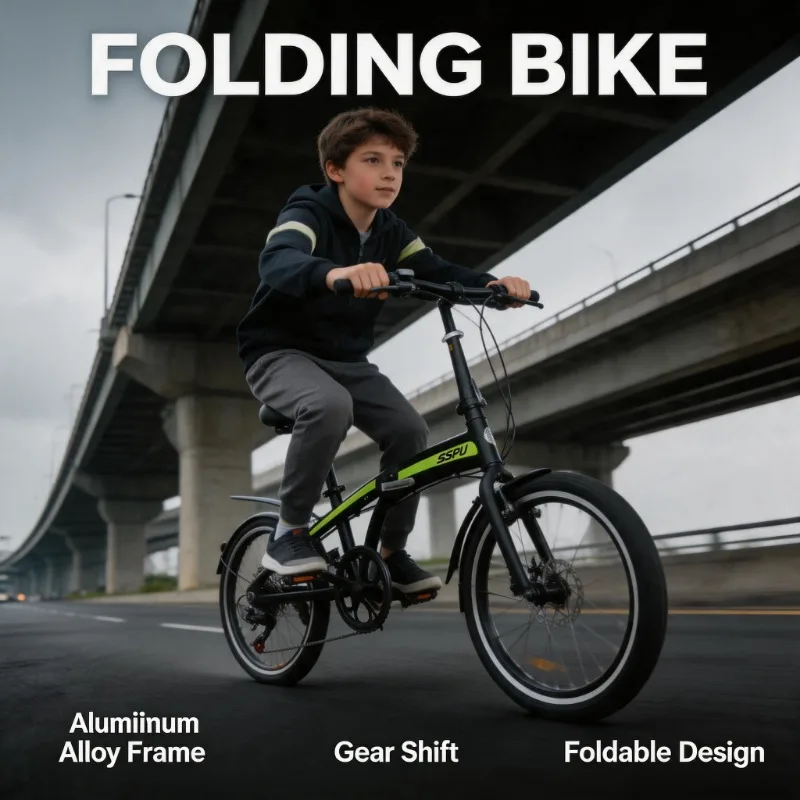 

Portable 20-Inch Folding Bike | Ultralight Aluminum Alloy Commuter Bicycle | 7-Speed Gear | Perfect for City Travel - Grey