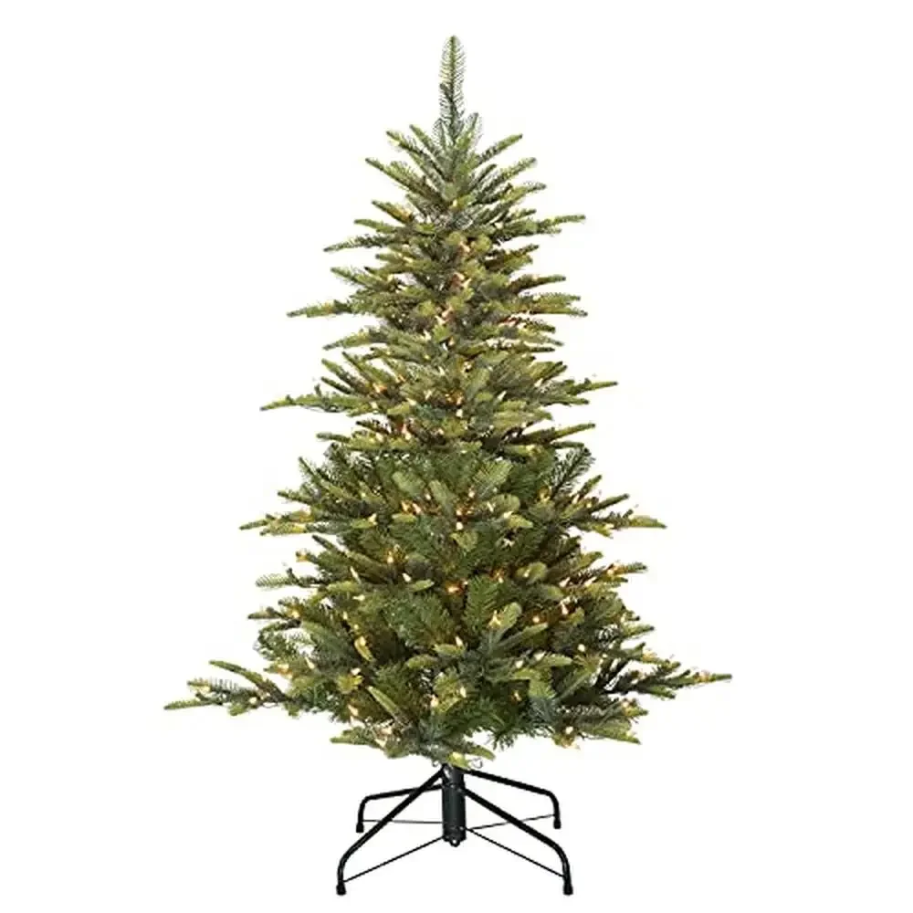 4.5ft Pre-Lit Aspen Fir Artificial Christmas Tree Clear Lights Safe Flame-Retardant Non-Allergenic Green Pine Nature Style