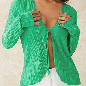 Hırka uzun kollu kadın üstleri, dantelli tişört, ten rengi, düz renk, beyaz, turuncu, yeşil, yaz İlk 10 satış-hırka-turuncu - №8