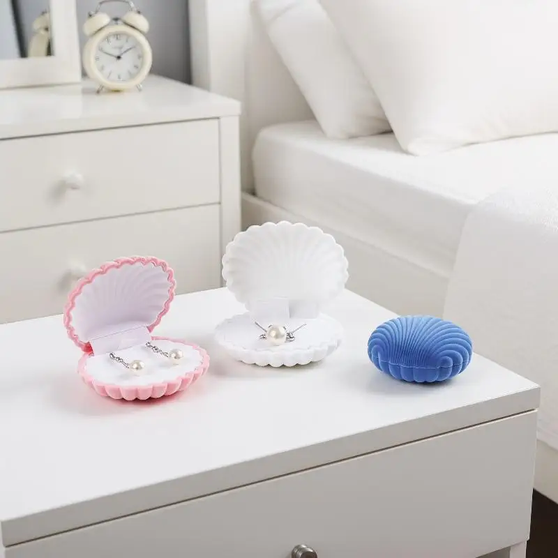 Eco-friendly Flocked Jewelry Box Cute Shell Crown Star Shape Non-toxic Storage Organizer for Rings Necklaces Home Desktop Use