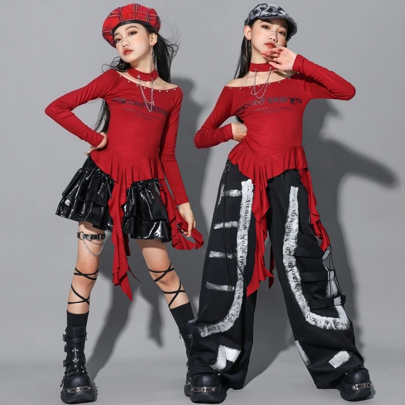 Mädchen K-pop Mode Langarm Top Dance Baggy Hosen Coole Hip Hop Kleidung Sets Gruppe Streetwear Jazz Cool Bühne zeigen Kostüm
