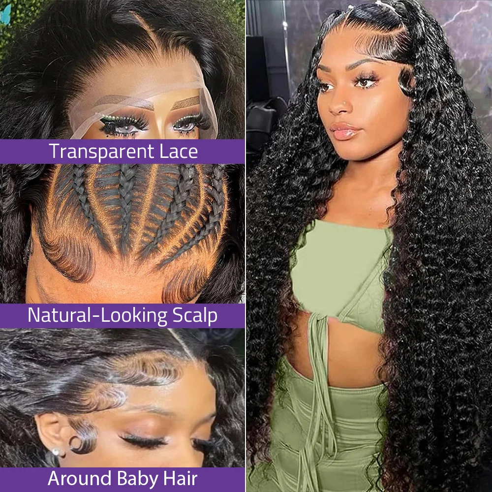 ディープウェーブ 13x6 HDレースフロントウィッグ 200密度 カール ウォーターウェーブ 360フルレースフロント 100%人毛ウィッグ 黒人女性用