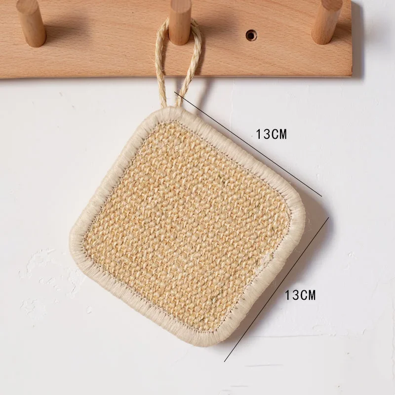 Square Coaster Natural Sisal Pot  Pans Pad Thickened Anti-scald Heat Insulation Non-slip Mat Table Decoration and Accessories