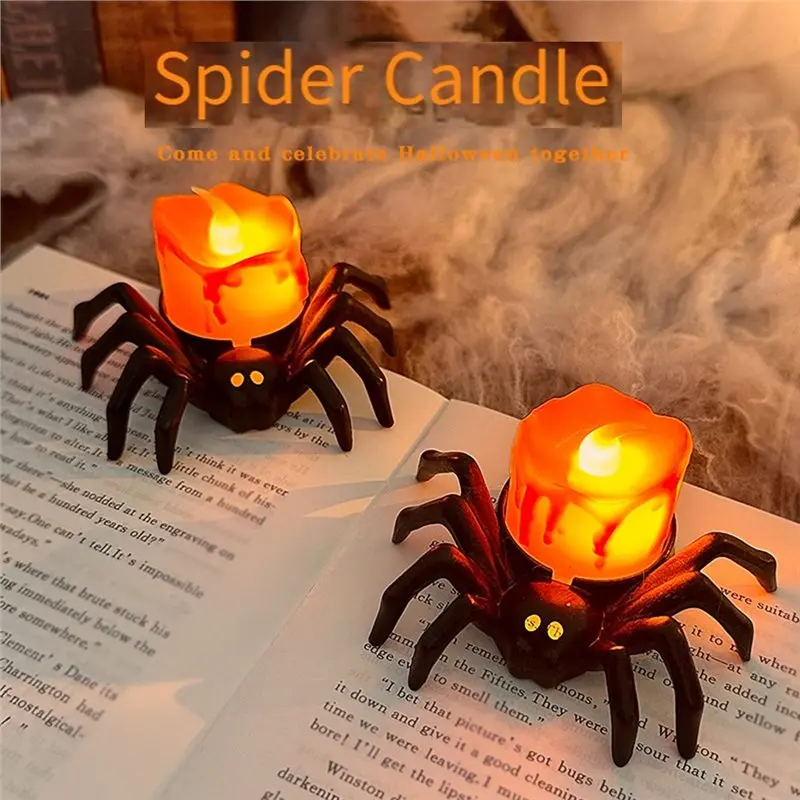 【MUST-HAVE】Halloween Spider Candle Night Light Set(3 PCS) Haunted House Decorations For Horror Parties Spooky Supplies Accessori