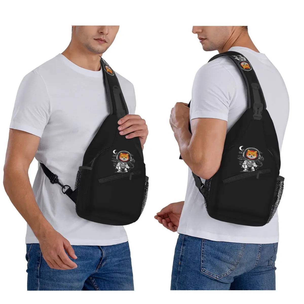 Shiba Inu Cryptocurrency Printed Chest Bag Men Sling Crossbody Backpack Chest Bag Travel Hiking Daypack Shoulder Bag