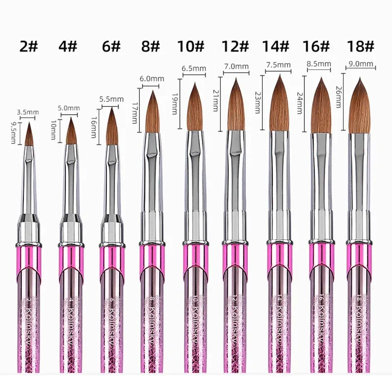100% Kolinsky Acryl Nagelborstel Ovaal Gekrompen Paars Handvat Professionele Salon Kwaliteit voor Acryl Poeder Maat 2-18 #