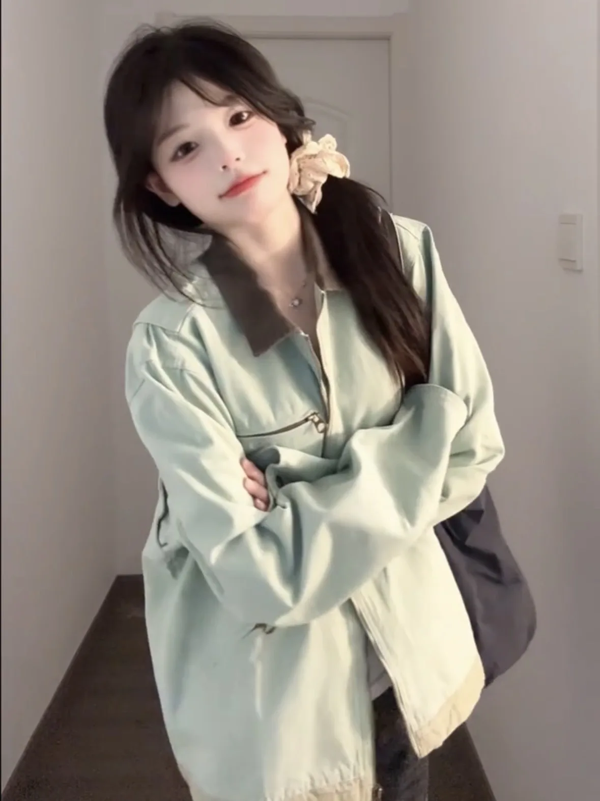 Giacche corte Donna Moda donna Impermeabile antivento Bottone esterno Tasca frontale Capispalla stile donna puro semplice di base