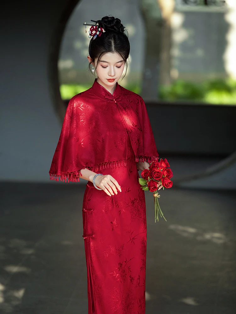 

Red Engagement Dr 2026 New Wedding Cusizable Long Sve Vintage Sle Rvated Women's Dr for Wedding
