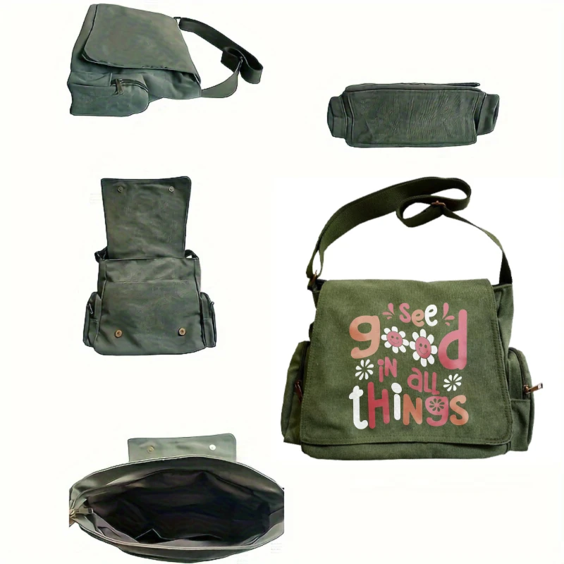 حقيبة نسائية عباد الشمس طباعة حروف الكتف حقيبة كروسبودي قماش حمل حقيبة ساعي للنساء التنقل السفر #3