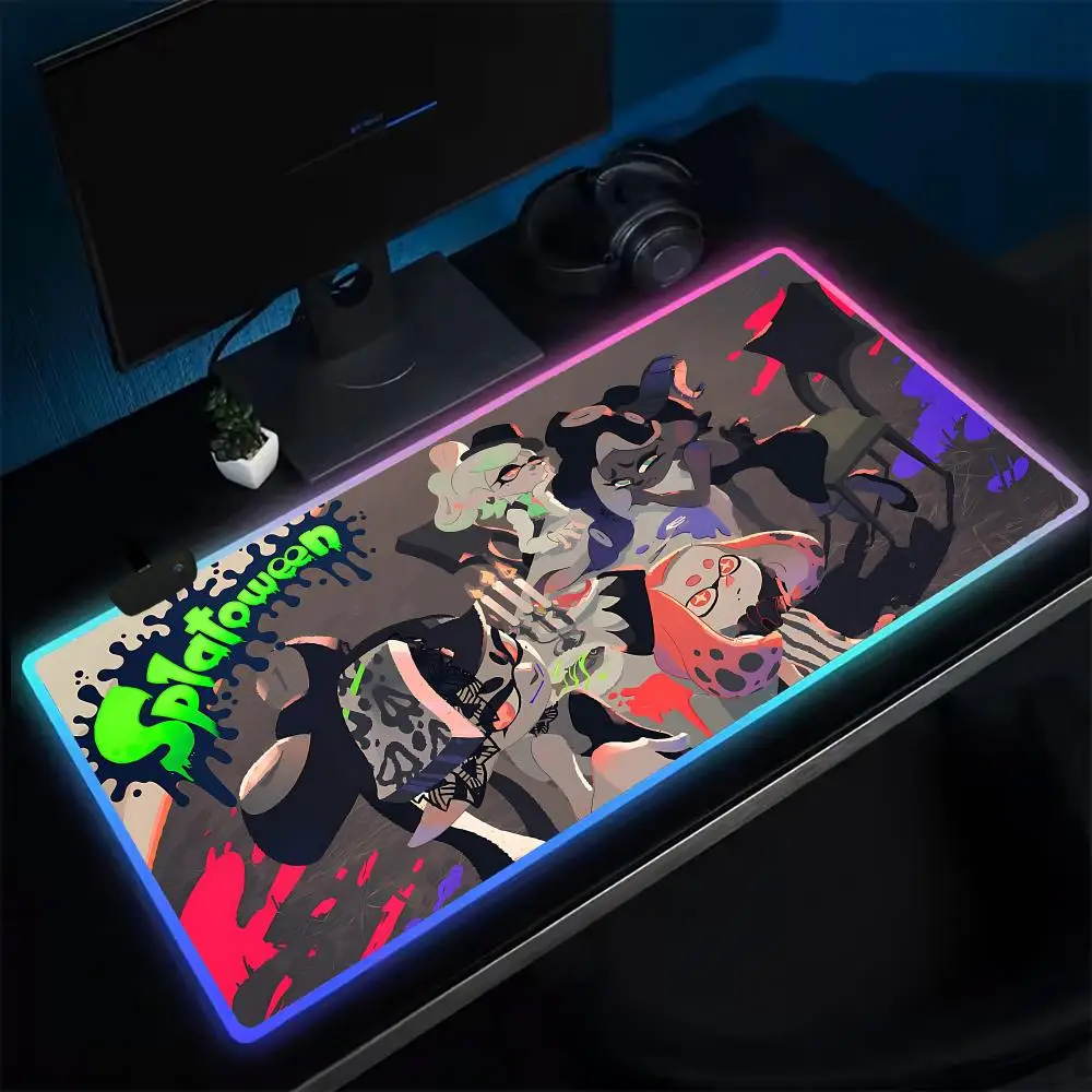 

Коврик для мыши Super Splatoon, игровой коврик для мыши в стиле аниме, светодиодные настольные коврики с подсветкой, резиновые настольные коврики XXL RGB