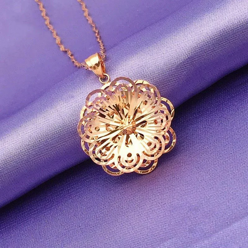 New Plated 14K Rose Gold Flower Pendant Necklaces Fashion Exquisite Ladies Chinese Engagement Jewelry Gift