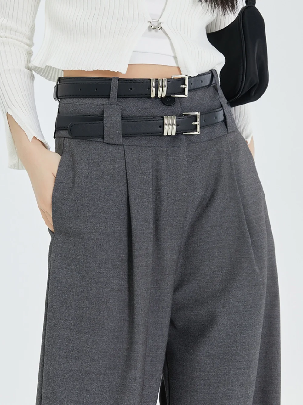 LFSTUDIO Women's Straight Leg Pants Double Waist Loose Drapey Floor-Length Slimming Wide Leg Trousers Spring Commute Sle